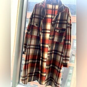 Plaid cotton blend oversized shacket.